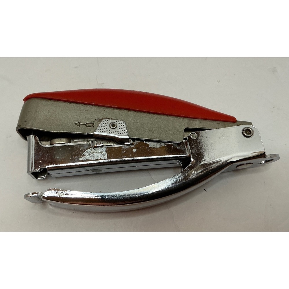 Bates Vintage 88P Hand Grip Stapler Red Chrome Metal Office Tacker USA Made